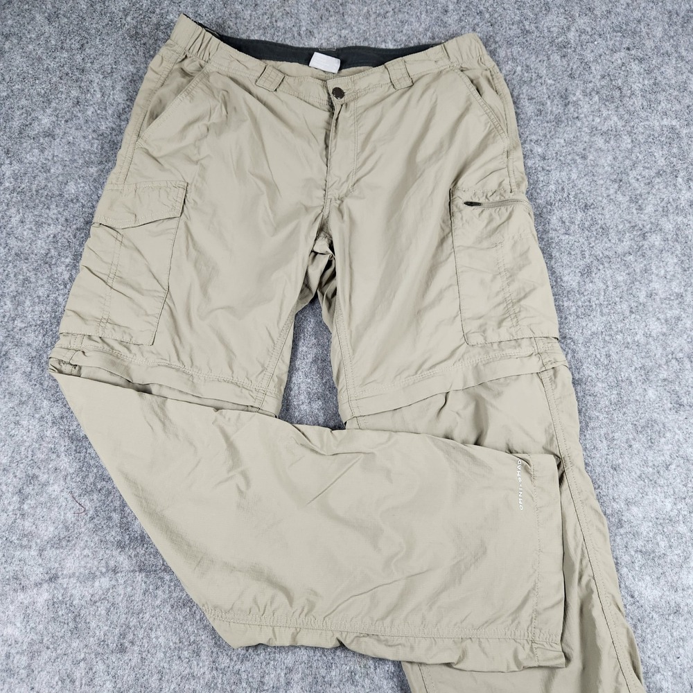 Columbia Silver Ridge Convertible Pants Men 36x34 Tan Hiking Cargo Zip Off